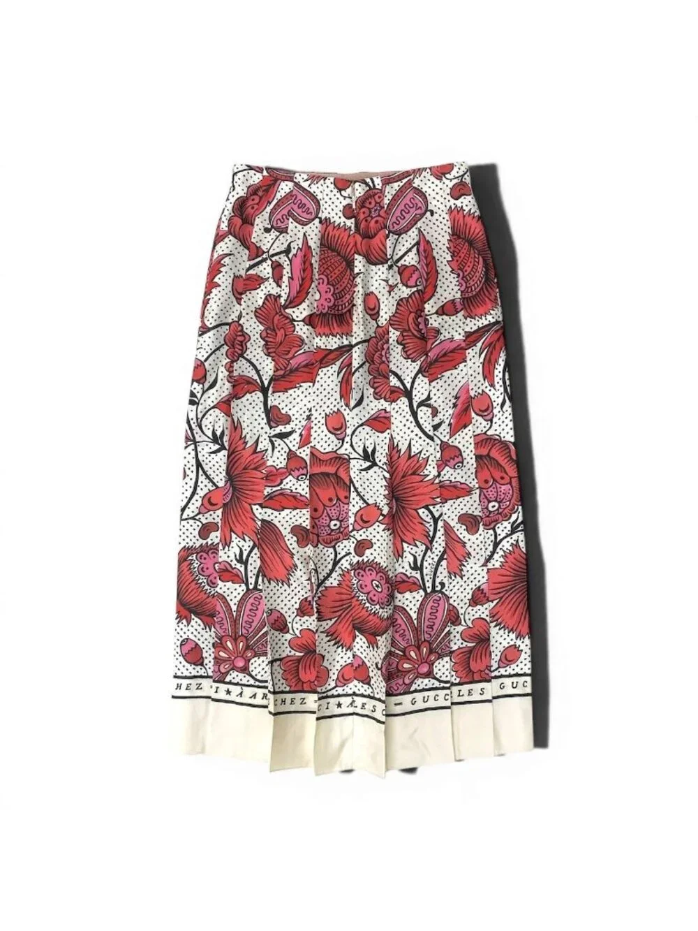 Gucci Floral Pleated Long Skirt Retro Modern All Over Print Rosso Red Silk